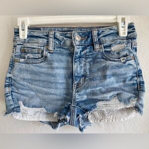 AE High Waisted Lace Pockets Detailing Distressed Short Shorts Size 00